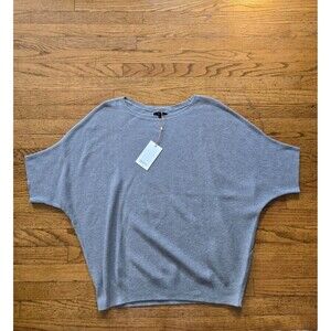 Quince Lightweight Cotton Cashmere Link Stitch Dolman Sweater Gray Large NWT